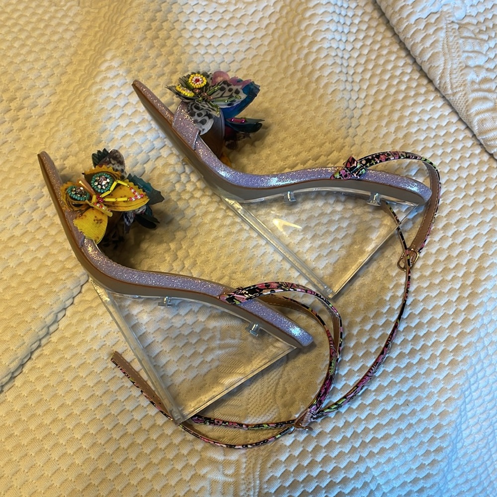 Betsey Johnson Pink Multicolor Butterfly Embellished Heels - Picture 3 of 5